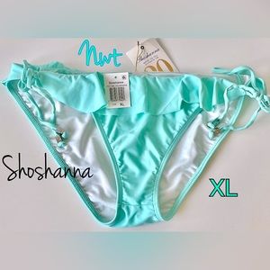 NWT (XL) Shoshanna aquamarine aqua sky ruffle trim side tie hardware bikini bots